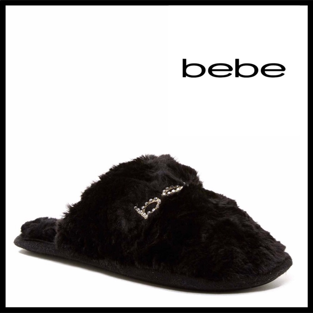 BEBE COZY PLUSH CRYSTAL EMBELLISHED SLIP ONS - Picture 7 of 7